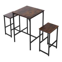 EONLION Bar Table & 2 Stools Bistro Pub Dining Table & Stool Set in Brown - Size: 100 cm - thumbnail 5
