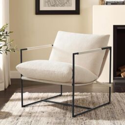 MCC Direct Boucle Fabric Lounge Chair with Metal Frame Upholstered Accent chair in White