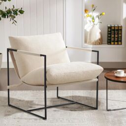 MCC Direct Boucle Fabric Lounge Chair with Metal Frame Upholstered Accent chair in White - thumbnail 8