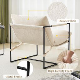 MCC Direct Boucle Fabric Lounge Chair with Metal Frame Upholstered Accent chair in White - thumbnail 2