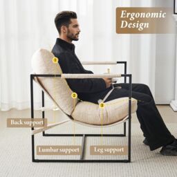 MCC Direct Boucle Fabric Lounge Chair with Metal Frame Upholstered Accent chair in White - thumbnail 4