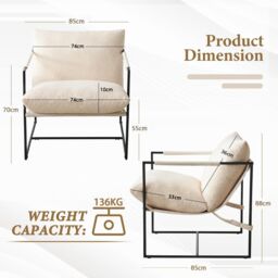 MCC Direct Boucle Fabric Lounge Chair with Metal Frame Upholstered Accent chair in White - thumbnail 9