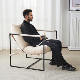 MCC Direct Boucle Fabric Lounge Chair with Metal Frame Upholstered Accent chair in White - thumbnail 6