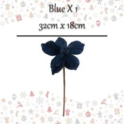 VFM e-Store Christmas Fabric Poinsettia Pick 32cm x 18cm Blue X 1 - Size: 32 cm x 18 cm - thumbnail 2