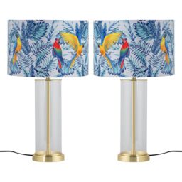 First Choice Lighting Set of 2 Aura - Satin Brass Lamps with Parrot Velvet Shades in Gold - thumbnail 1