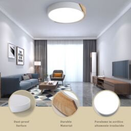 Pheashine Modern White Round Wood LED Ceiling Light 24W 6500K 32cm Cool White - thumbnail 5