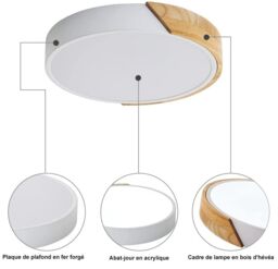 Pheashine Modern White Round Wood LED Ceiling Light 24W 6500K 32cm Cool White - thumbnail 3