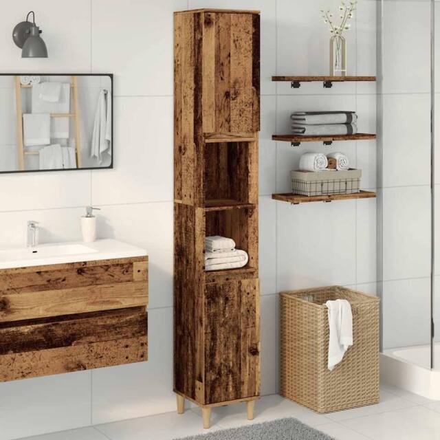 Berkfield Home Durable Bathroom Cabinet Old Wood 30x30x190 cm Engineered Wood in Brown - Size: 30 x 30 x 190 cm - image 1