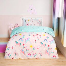 OHS Unicorn Quilt Cover Duvet Pillowcase Magic Rainbow Bedding Set in Pink - Size: Single - thumbnail 1