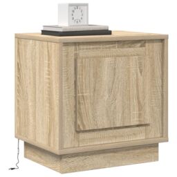 Berkfield Home Bedside Cabinet with LED Lights Sonoma Oak 44x34, 5x45 cm in Beige - thumbnail 3