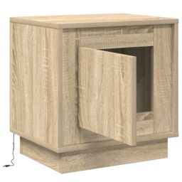 Berkfield Home Bedside Cabinet with LED Lights Sonoma Oak 44x34, 5x45 cm in Beige - thumbnail 5