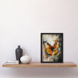 Artery8 Modern Ink Monarch Butterfly Watercolour Splatter Drip Artwork Framed Wall Art Print A4 in Black - thumbnail 4