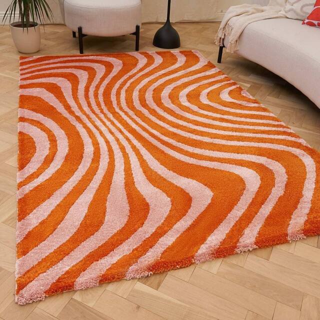 THE RUGS Joli Striped Soft & Dense Pile Living Room & Bedroom Rug in Burnt Orange - Size: 80 cm x 150 cm - image 1