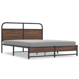Berkfield Home Metal Bed Frame without Mattress Brown Oak 160x200 cm - thumbnail 2