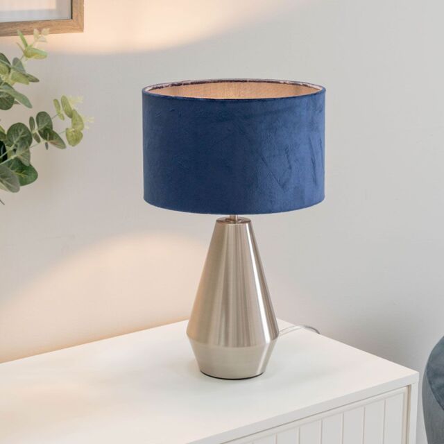ValueLights Jax Brushed Chrome Dimmable Touch Table Lamp with Velvet Drum Shade & LED Bulb in Silver - image 1