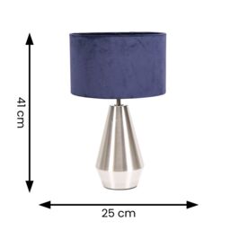 ValueLights Jax Brushed Chrome Dimmable Touch Table Lamp with Velvet Drum Shade & LED Bulb in Silver - thumbnail 6