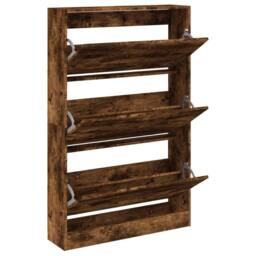 Berkfield Home Shoe Cabinet Smoked Oak 80x21x125.5 cm Engineered Wood in Brown - thumbnail 1
