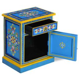 Berkfield Home Beautiful Bedside Cabinet Solid Mango Wood Turquoise Hand Painted - thumbnail 3