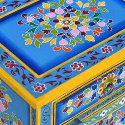 Berkfield Home Beautiful Bedside Cabinet Solid Mango Wood Turquoise Hand Painted - thumbnail 8