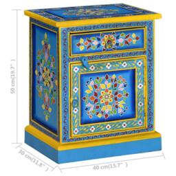Berkfield Home Beautiful Bedside Cabinet Solid Mango Wood Turquoise Hand Painted - thumbnail 9