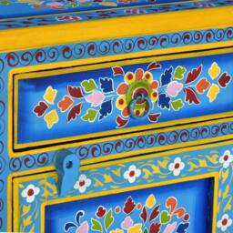 Berkfield Home Beautiful Bedside Cabinet Solid Mango Wood Turquoise Hand Painted - thumbnail 5