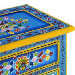 Berkfield Home Beautiful Bedside Cabinet Solid Mango Wood Turquoise Hand Painted - thumbnail 7