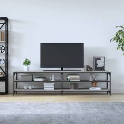 Berkfield Home TV Cabinet Grey Sonoma 200x30x50 cm Engineered Wood & Metal - Size: 200 x 30 x 50 cm - thumbnail 1