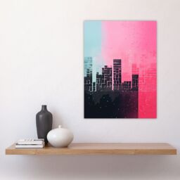 "Artery8 Wall Art Print Abstract Geometric Cityscape Painting Blue Pink Pastel Poster - Size: W18"" x H24""" - thumbnail 4