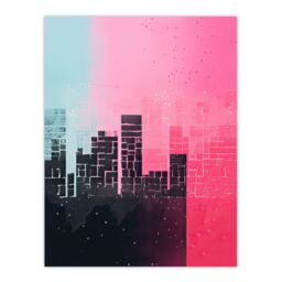 "Artery8 Wall Art Print Abstract Geometric Cityscape Painting Blue Pink Pastel Poster - Size: W18"" x H24""" - thumbnail 1