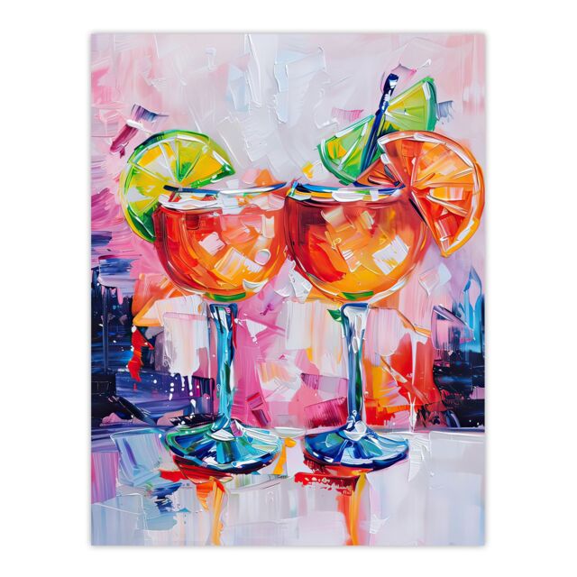 "Artery8 Aperol Spritz Cocktails Oil Painting Colourful Wall Art Print in Orange - Size: W12"" x H16""" - image 1