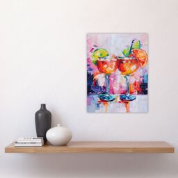 "Artery8 Aperol Spritz Cocktails Oil Painting Colourful Wall Art Print in Orange - Size: W12"" x H16""" - thumbnail 4