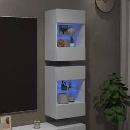 Berkfield Home TV Wall Cabinets with LED Lights 2 pcs White 40x30x60.5 cm - thumbnail 1