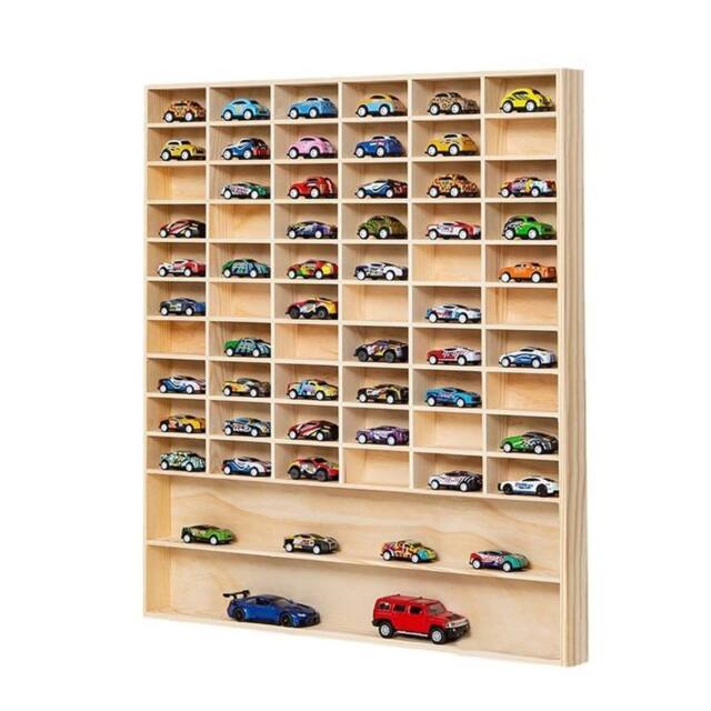 FLAVORA Wooden Model Car Storage Cabinet Model Car Matchbox Car Storage in Natural - Size: 500mm - image 1