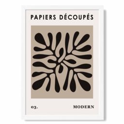 ARTZE Beige & Black Matisse Style Floral Cutout Framed Print SIZE: A4 with White Frame - thumbnail 1