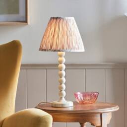 Netlighting Higgledy Gloss Almond White Table Lamp Fabric Ikat Shade 25cm E14 - thumbnail 2