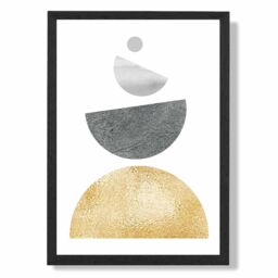 ARTZE Grey & Yellow Semi Circles Mid Century Geometric Framed Print SIZE: A4 with Black Frame - thumbnail 1