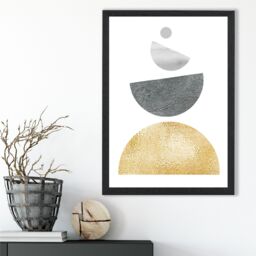 ARTZE Grey & Yellow Semi Circles Mid Century Geometric Framed Print SIZE: A4 with Black Frame - thumbnail 2