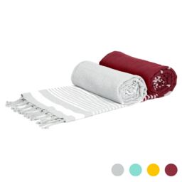Nicola Spring 100% Cotton Bath Towel Burgundy/Grey Turkish Hamman Bath Sheet - 160 x 90cm (x4) - thumbnail 1