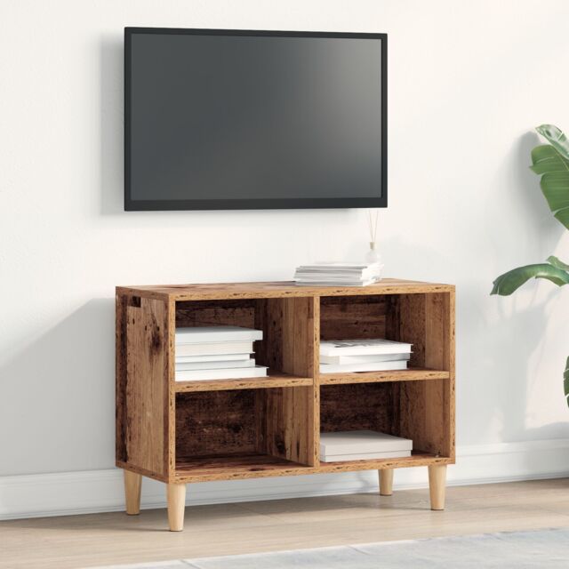 Berkfield Home TV Cabinet with Wooden Leg Old Wood 69.5x30x50 cm in Brown - image 1