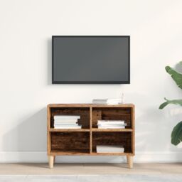 Berkfield Home TV Cabinet with Wooden Leg Old Wood 69.5x30x50 cm in Brown - thumbnail 4