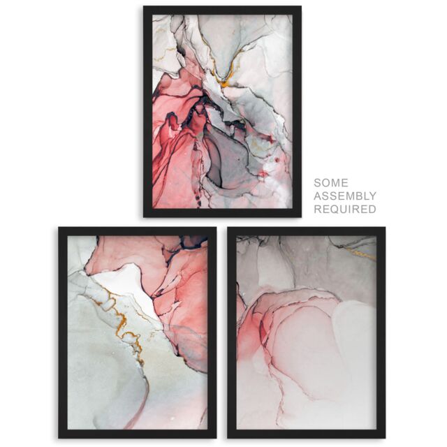 Artery8 A4 Wall Art & Frame Set of 3 Abstract Coral Grey Agate Stone Marble - image 1