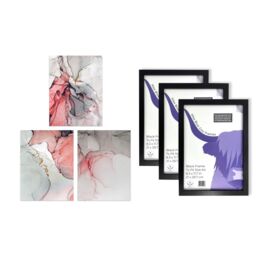 Artery8 A4 Wall Art & Frame Set of 3 Abstract Coral Grey Agate Stone Marble - thumbnail 5