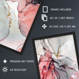 Artery8 A4 Wall Art & Frame Set of 3 Abstract Coral Grey Agate Stone Marble - thumbnail 3