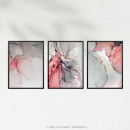Artery8 A4 Wall Art & Frame Set of 3 Abstract Coral Grey Agate Stone Marble - thumbnail 4