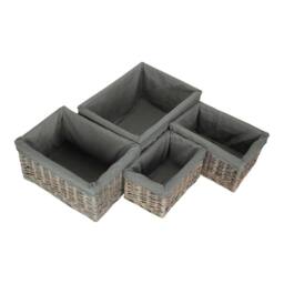 Red Hamper Set of 4 Grey Wash Grey Cotton Lined Willow Storage Baskets - thumbnail 2