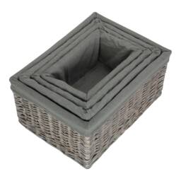 Red Hamper Set of 4 Grey Wash Grey Cotton Lined Willow Storage Baskets - thumbnail 3