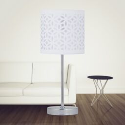 First Choice Lighting Set of 2 Chrome Stick Table Lamps with White Laser Cut Shades in Silver - thumbnail 6