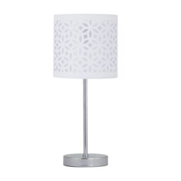 First Choice Lighting Set of 2 Chrome Stick Table Lamps with White Laser Cut Shades in Silver - thumbnail 2