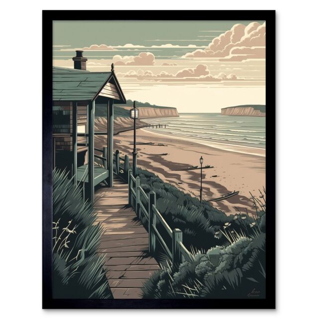 "Artery8 Wall Art Print Summer Beach House Coastal Landscape Art Framed in Black - Size: W12"" x H16""" - image 1