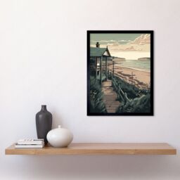 "Artery8 Wall Art Print Summer Beach House Coastal Landscape Art Framed in Black - Size: W12"" x H16""" - thumbnail 2
